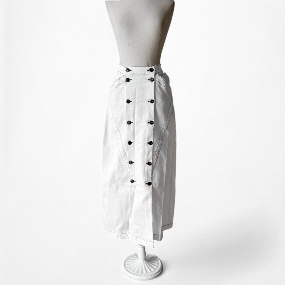 Jason Wu White Button Front Detail A-Line Denim High Waisted Maxi Skirt Size XS - Picture 4 of 6